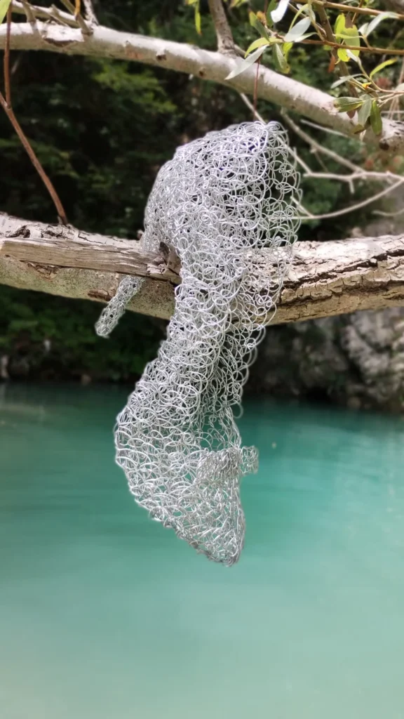 Ammira la galleria delle opere di Antonella Romano, dove il fil di ferro prende forma in sculture evocative che narrano storie di fragilità e resilienza.